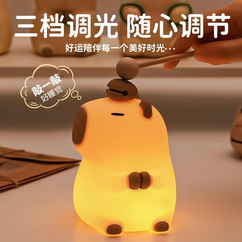 巴拉七彩小夜灯 系JXJA050木鱼款智能语音皮夜灯 卡佛水豚造型