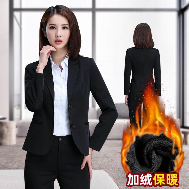 加绒西装外套女职业装套装小西服上衣面试正装黑色韩版修身工作服