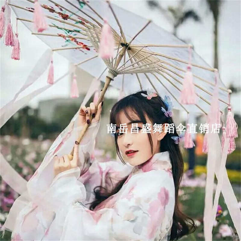 古代古装油纸伞女cos古风流苏纱伞中国风汉服花伞拍照道具飘带伞