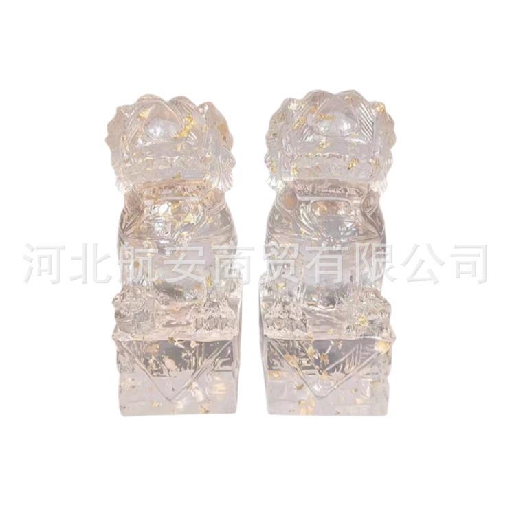 中式金箔狮子摆件样板房售楼处桌面书架造景用透明树脂狮子饰品