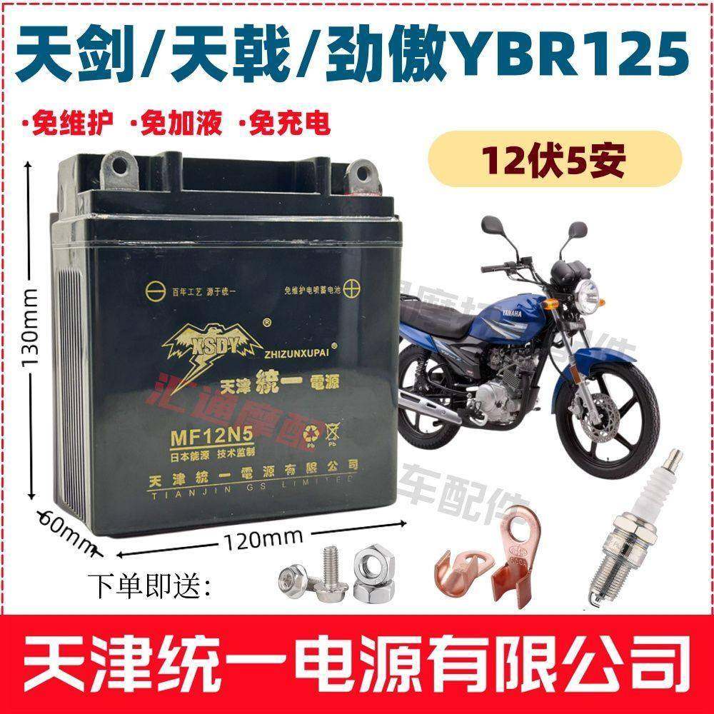 适用天剑天戟YBR125劲傲JYM男士摩托车免维护蓄电池12V5A干电瓶