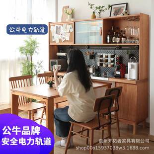 全实木日式餐边柜家用客厅茶水柜高柜橱柜原木风餐桌一体储物柜