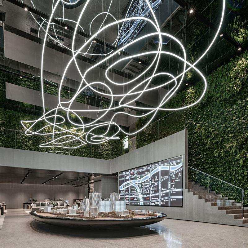 360度全发光线条吊灯设计师售楼部公司商场酒店大堂大厅展厅成套