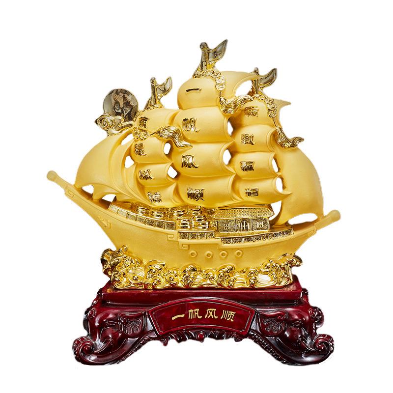 扬帆起航金色帆船树脂工艺品酒柜摆件高级感饭店开业新家乔迁礼品