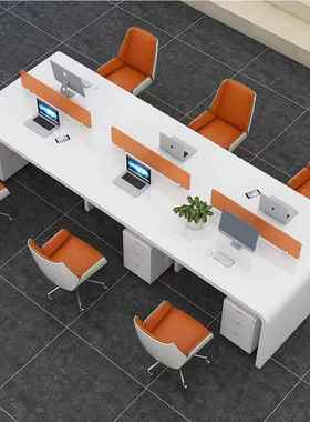 简现代漆白色电约脑工作桌2/4/烤6人位屏风卡座职员公桌办椅422组