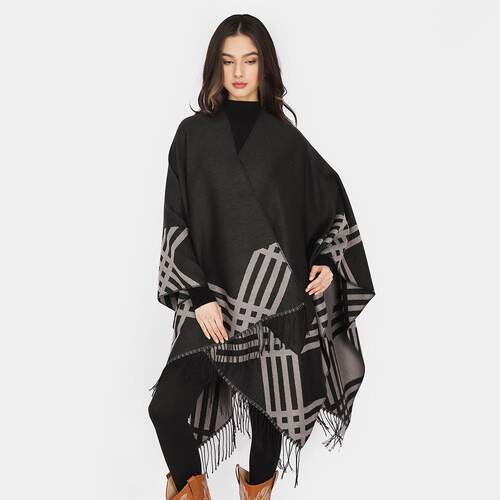 Imitation cashmere striped slit cape, large shawl scarf,