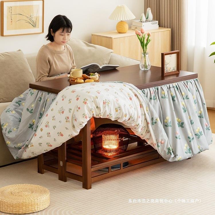 烤火桌子家用新款实木折叠长方形烤火架简易冬季炕桌取暖茶几餐桌