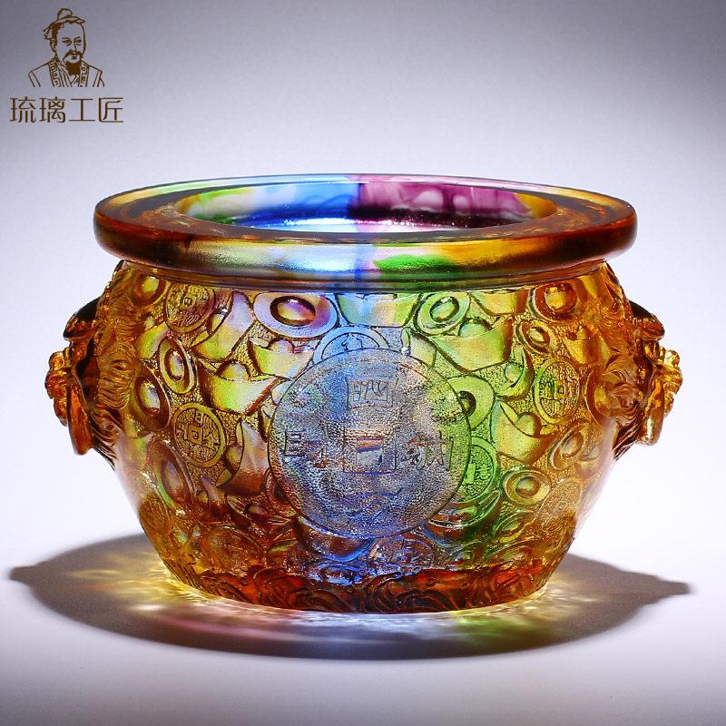 博山淄博琉璃聚宝盆摆件招财水晶客厅玄关装饰工艺礼品摆饰开业礼