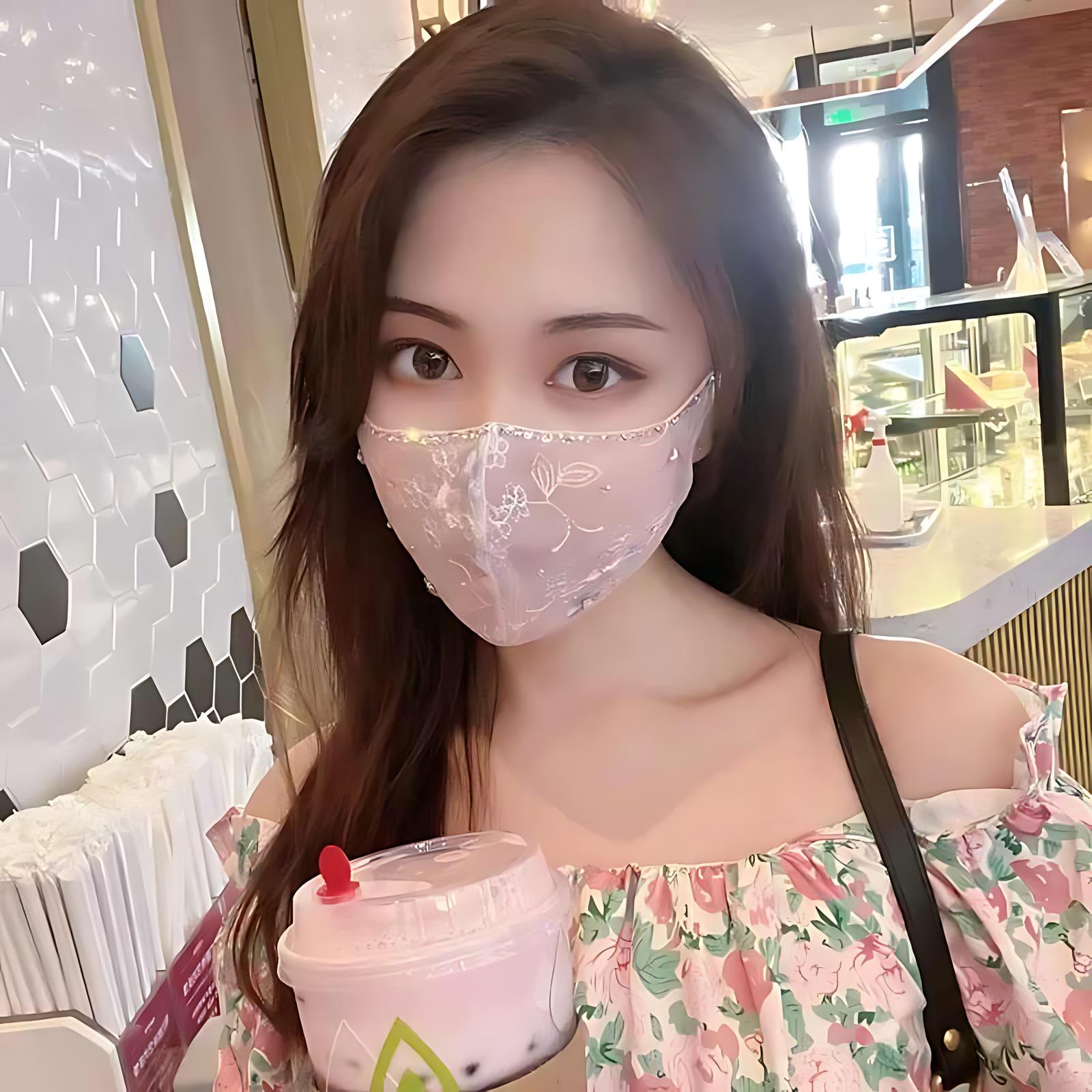 2025夏季蕾丝口罩刺绣个性口罩防尘网纱百搭镶钻装饰时尚透气面罩图片