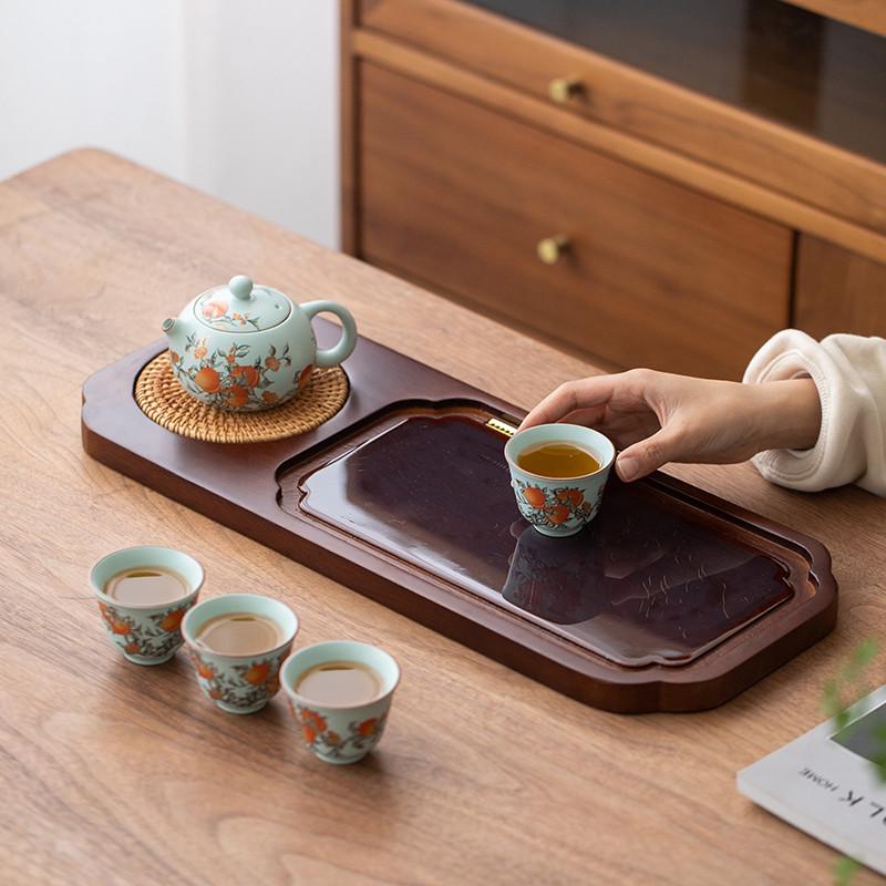 变色茶盘办公室家用带排水蓄水温变遇热水变色实木壶承干泡小茶台