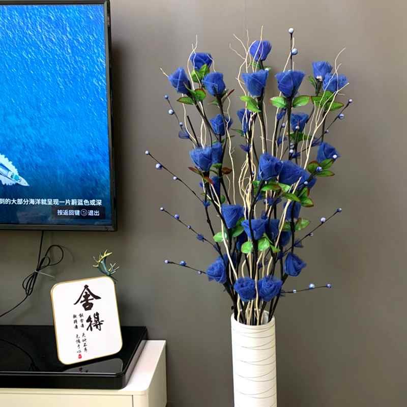 高档叶脉干花厅落地假客花塑料花插柜花仿摆真花束套装饰品件电视