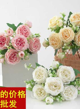 牡丹仿真花室内客厅装饰假花摆设餐桌花摆花玫瑰绢花干花花束摆件