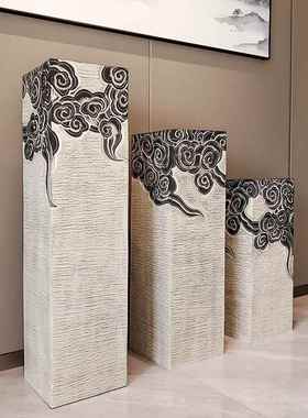 祥云柱摆件禅意国潮玄关过道庭院展示柱落地底座装饰品彷古栓马柱