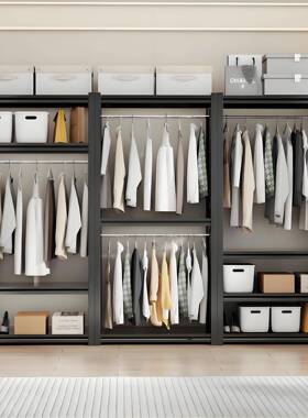 衣架钢制租ZHYJ-202出屋可衣层落地衣帽架带挂衣杆开放式衣柜卧调