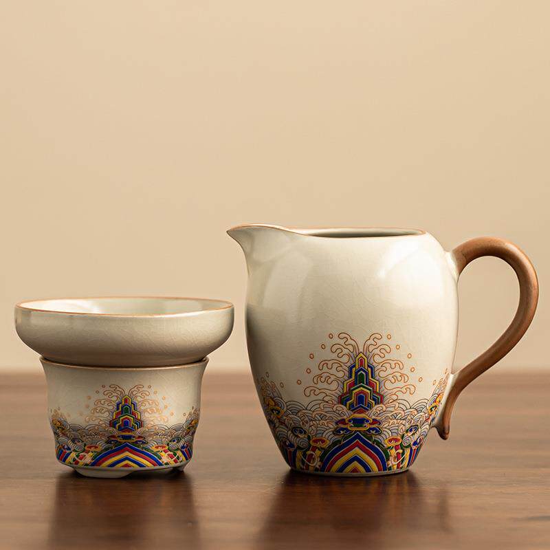 轻奢汝窑公道杯全瓷百孔过滤网高档功夫茶具茶海匀杯子公杯分茶器