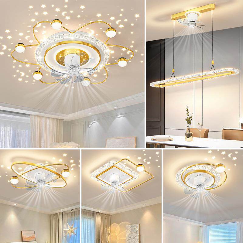 客厅风扇灯星空网红电扇吸顶灯简约现代轻奢静音摇头吊扇灯具套餐