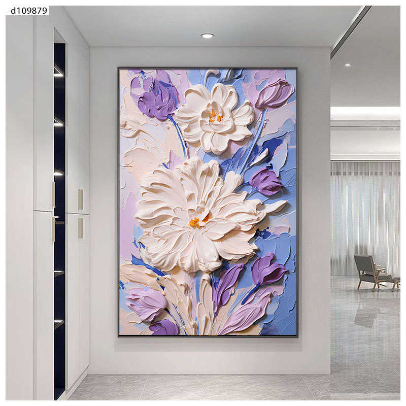 玄关入户走廊进门背景墙抽象花朵花卉挂画晶瓷镶钻立体餐厅装饰画图片