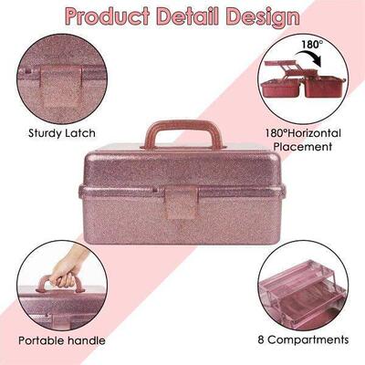 ABIY-Glitter Pink & Craft Tool Storage Box,3-Layer
