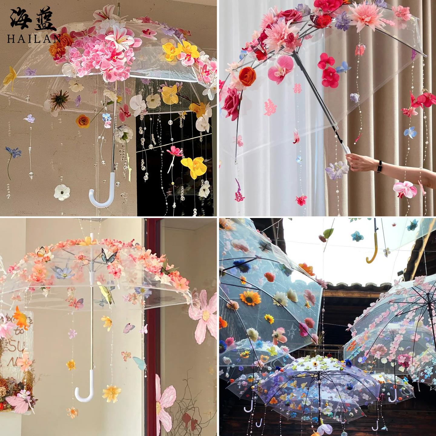 透明仿真花伞小清新背景装饰橱窗巨型蝴蝶布置婚纱照道具插花摆件