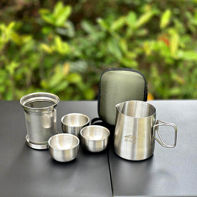 新款户外304不锈钢旅行茶具旅行可携式喝茶功夫茶具野营喝茶茶具