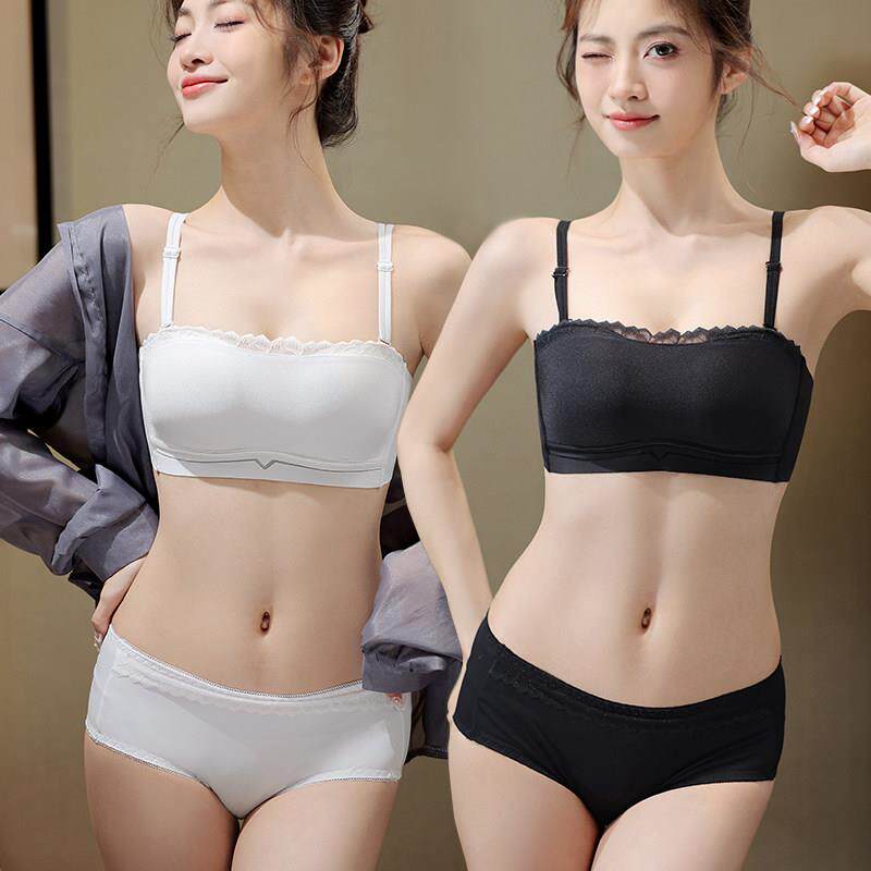 白色内衣女抹胸式防走光小胸聚拢薄款交叉美背防滑无肩带文胸套装