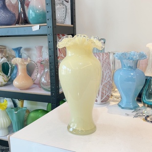 芬顿奶油米色美人玻璃花瓶超温柔百搭软装样板间民宿水培鲜花30*7