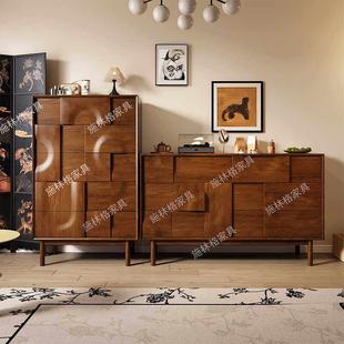中古风实木五斗柜卧室木色玄关柜法式复古餐边柜美式客厅抽屉边柜