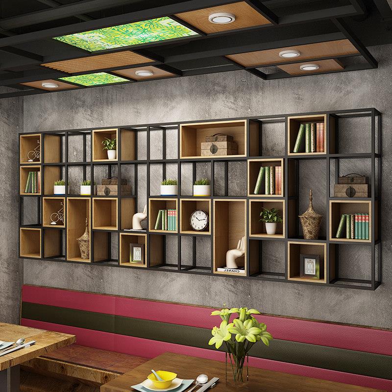 loft铁艺墙上置物架多层格书架实木墙面壁挂餐厅装饰工业风置物架