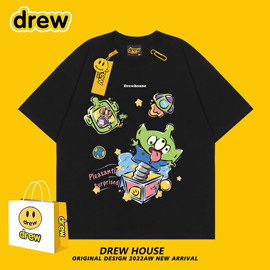 Drew house笑脸三眼怪夏季可爱短袖搞怪趣味圆领情侣纯棉短袖T恤