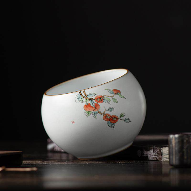 月白汝窑茶洗开片可养陶瓷柿子小号水盂茶缸杯洗茶盂建水茶道配件