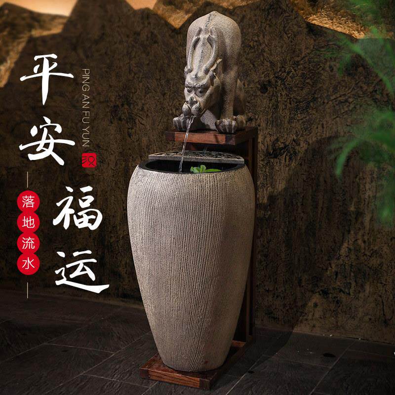 汉韵堂落地流水摆件招财镇宅水景会所办公室开 业室内装饰落地水