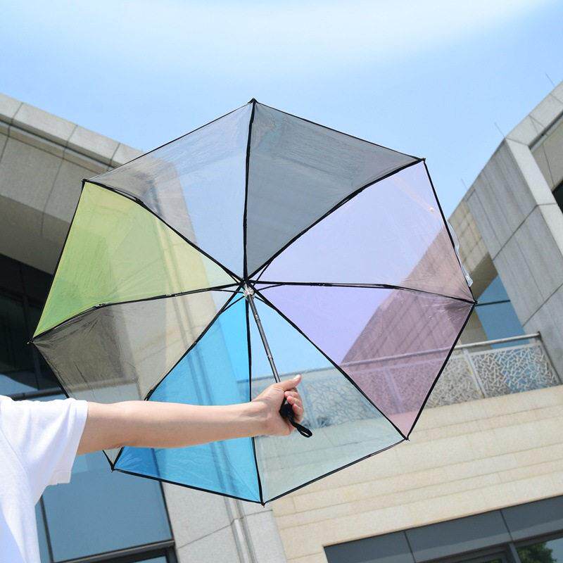 彩虹透明雨伞女折叠全自动小清新森系个性情侣学生创意手动雨伞
