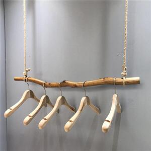 服装店树枝衣架原木简约展示架悬吊式天花板悬挂架晾衣杆麻绳吊挂