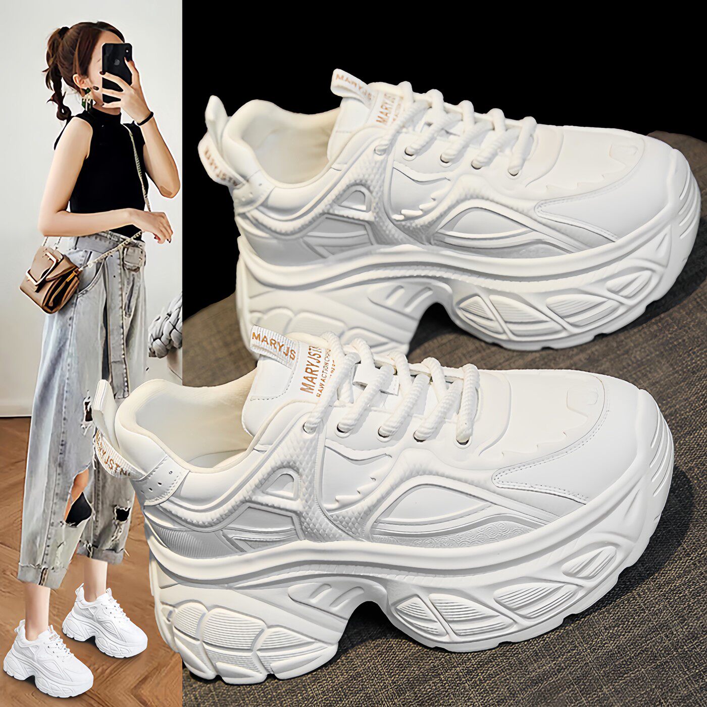 白色老爹鞋女鞋2025秋季新款巨好看厚底百搭增高运动休闲超火超轻