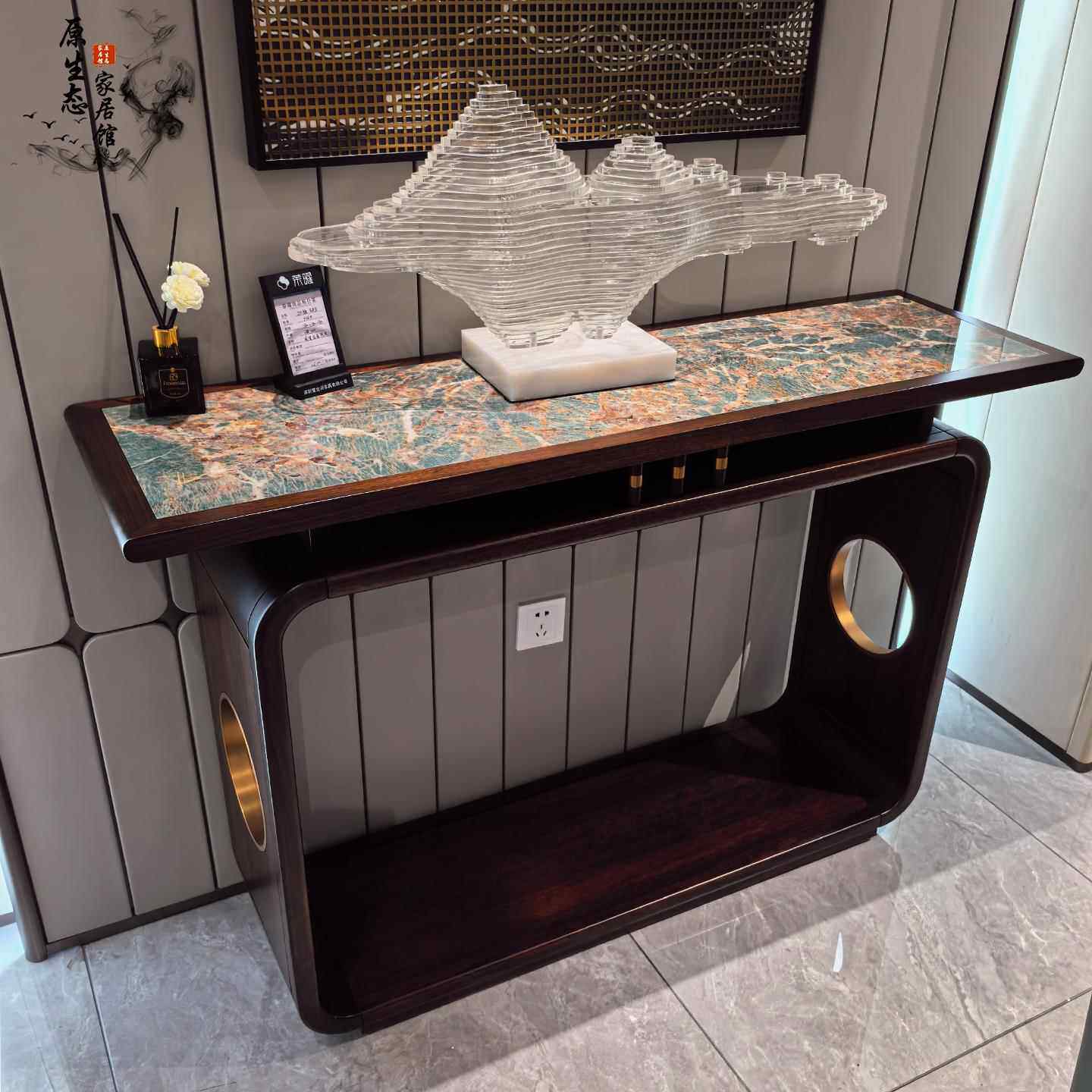 新中式实木玄关柜轻奢中堂条案桌案几供桌客厅入户玄关柜家俱定制