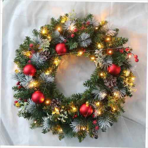 Christmas rattan ring PVC red fruit PE leaf wreath花环