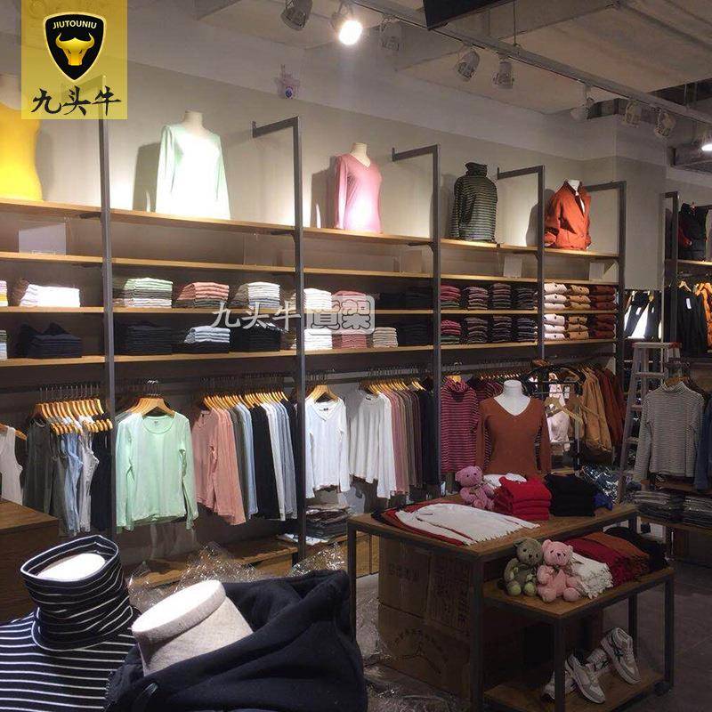 商场钢服木质装货单面服饰衣服精品展示架区250超市服装域置架物