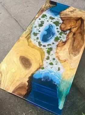 河流桌大实木餐桌茶桌电茶台办公简桌茶几板桌环氧树脂桌面脑CTO