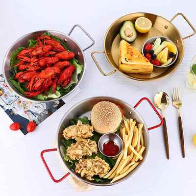 paella不锈钢海鲜盘小龙虾盘双手柄干锅韩式炸鸡盘西班牙海鲜饭锅