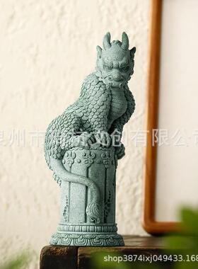 中式宠国潮禅意摆盘青石柱家龙居桌面茶摆设鱼缸造景LFZ景件观装