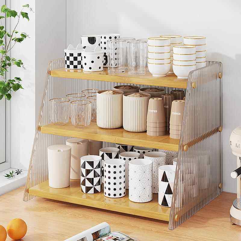 亚克力透明厨房置物架台面橱柜水杯架隔板调料架子杯架桌面收纳架