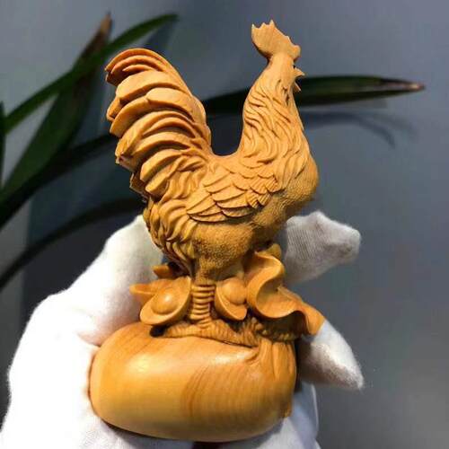 木雕黄木鸡摆件风木雕刻实公工艺品杨十二生肖鸡鸡摆设