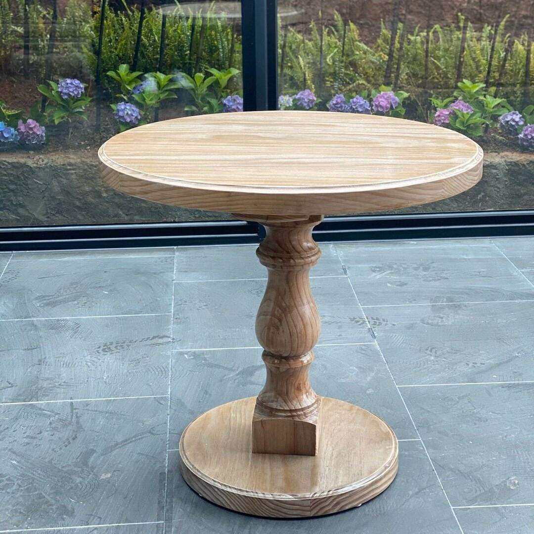 cs欧式实木洽谈小圆桌复古做旧小方桌子美式酒店咖啡厅休闲餐桌边