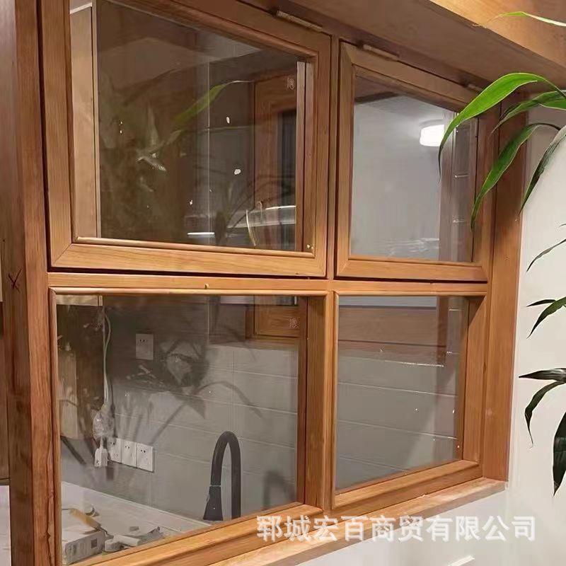 现代简约窗户边框老榆木上折窗商铺左右折叠木窗奶茶咖啡店木窗户