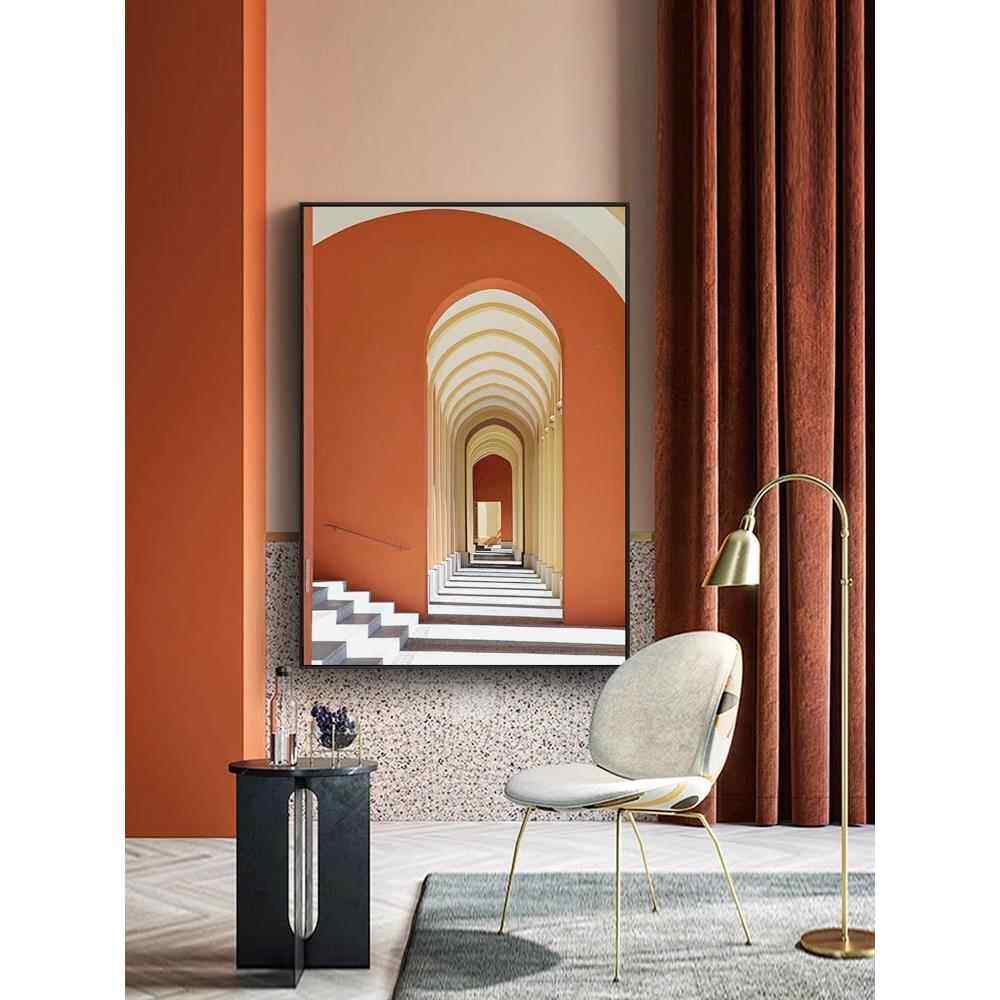 现代轻奢装饰画简约沙发背景橙色挂画样板房酒店壁画玄关餐厅墙画