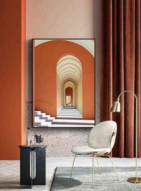 现代轻奢装饰画简约沙发背景橙色挂画样板房酒店壁画玄关餐厅墙画