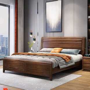 MZ802乌卧高箱储 木现代中乌金木床简约实床15m1..8米单双人床主式