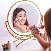 化妆镜台式 led灯补光梳妆镜美妆镜带灯ins发光桌面大号网红镜子