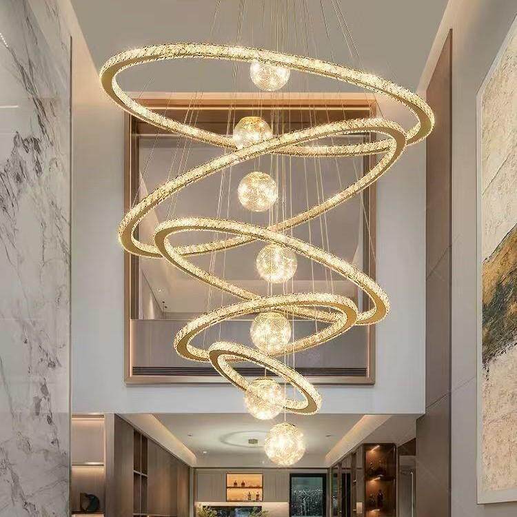 复式楼别墅客厅大吊灯现代简约轻奢水晶灯自建房挑空楼梯长大吊灯