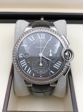 [98新]卡地亚大号蓝气球黑盘W6920052后镶钻自动机械44mm男表